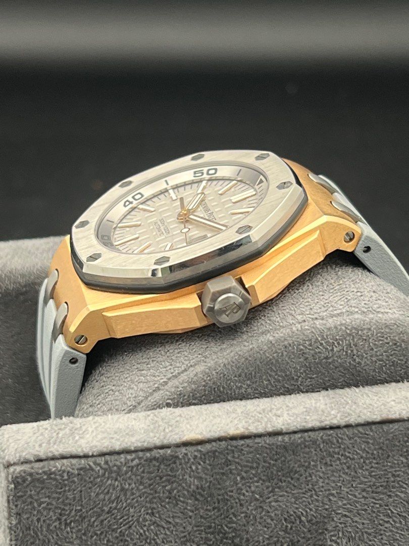 Edt 15711OI Audemars Piguet Royal Oak Offshore Diver Rose Gold Titanium Bezel Grey Dial