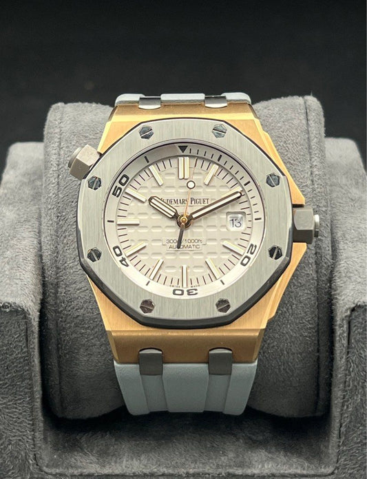 Edt 15711OI Audemars Piguet Royal Oak Offshore Diver Rose Gold Titanium Bezel Grey Dial