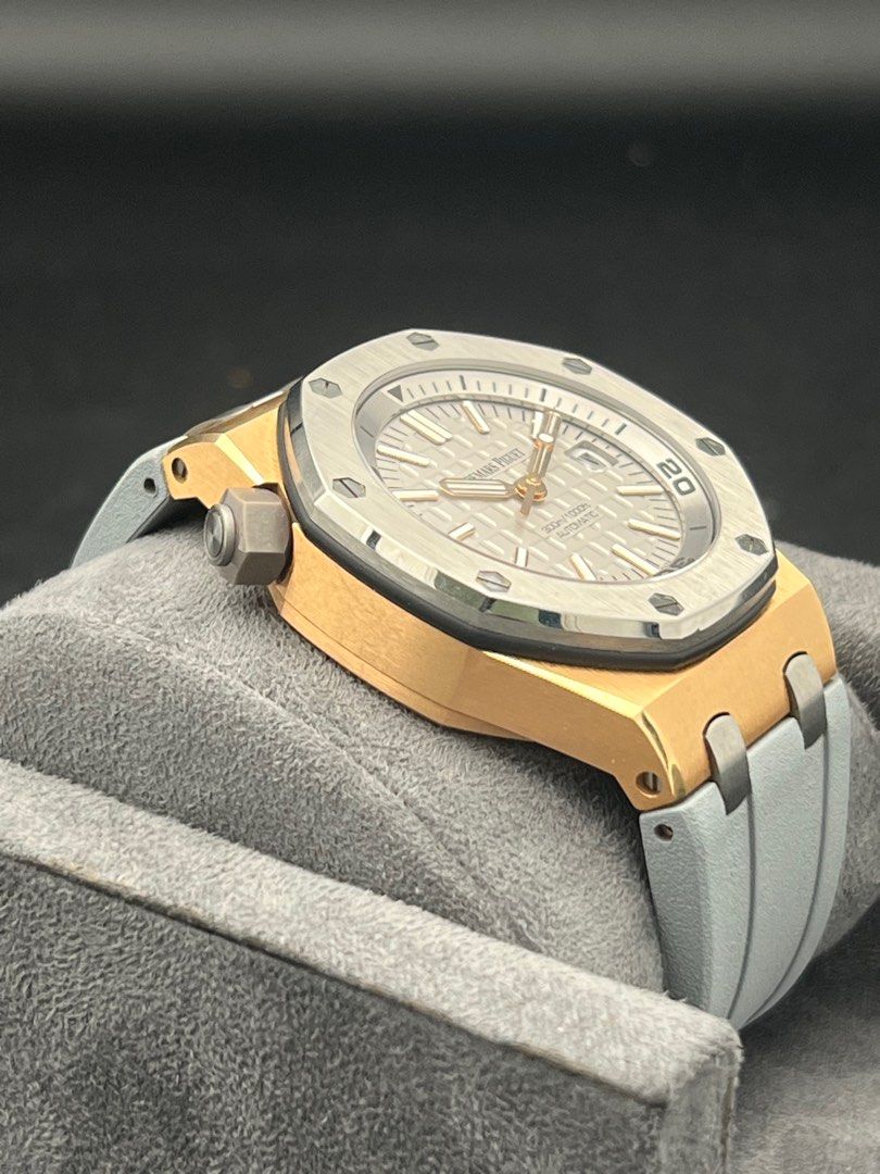 Edt 15711OI Audemars Piguet Royal Oak Offshore Diver Rose Gold Titanium Bezel Grey Dial