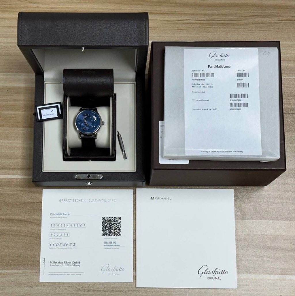 Glashutte Original Panomaticlunar Blue Moonphase GO Full Set Like New 1-90-02-46-31-61