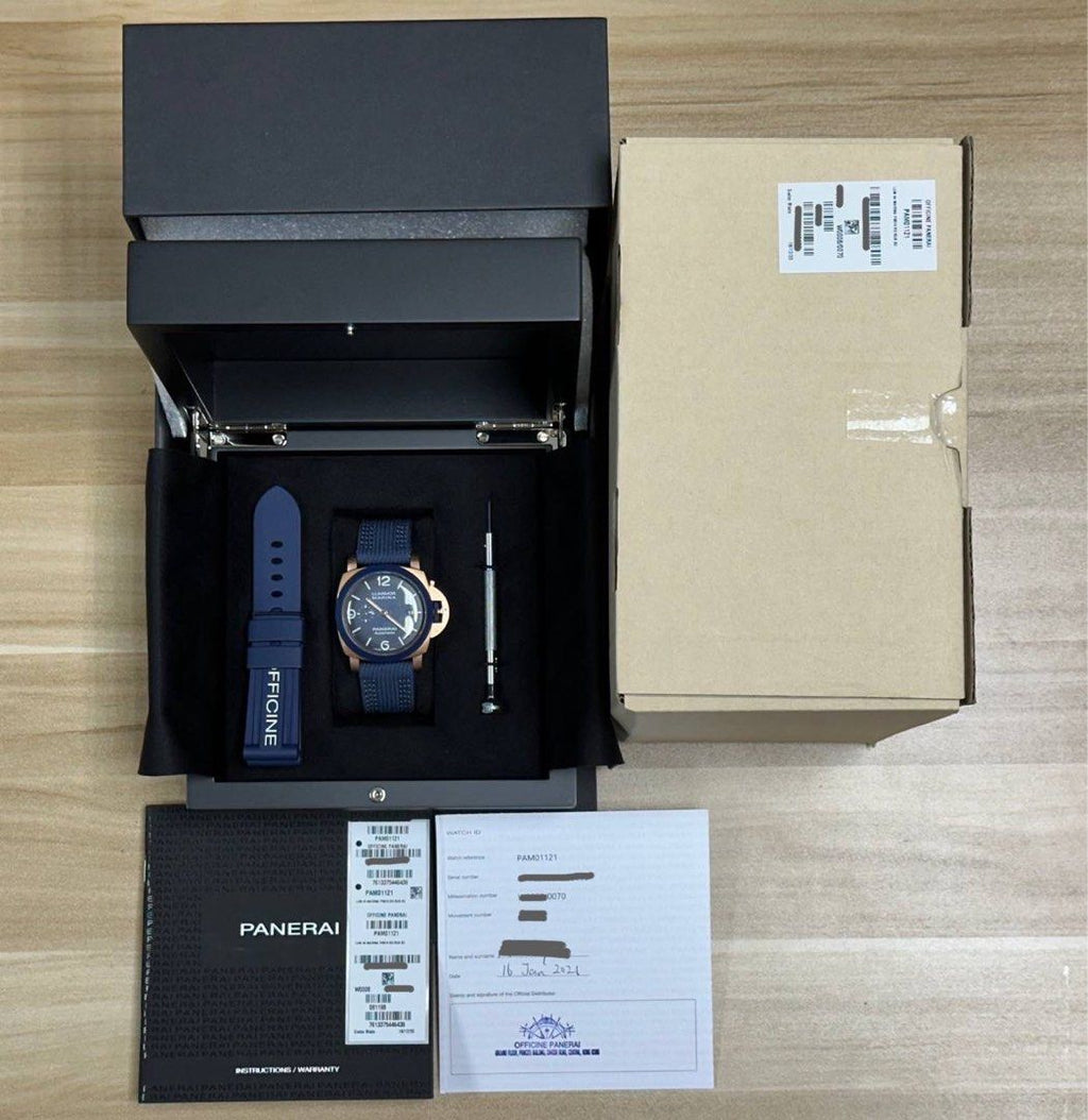 PAM01121 44mm Panerai Luminor 1950 Goldtech Sole Blu Guillequme Nery Rose Gold