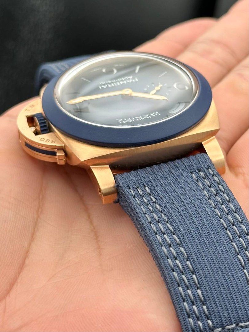 PAM01121 44mm Panerai Luminor 1950 Goldtech Sole Blu Guillequme Nery Rose Gold