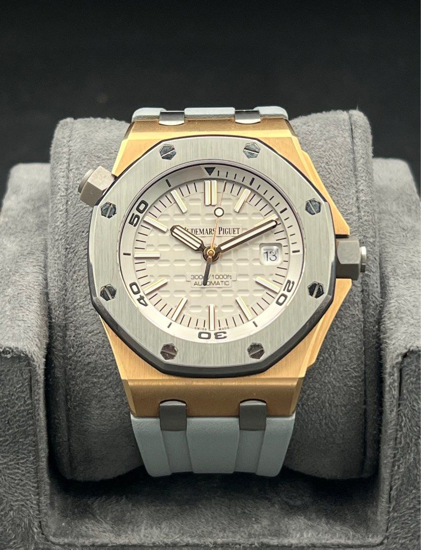 Edt 15711OI Audemars Piguet Royal Oak Offshore Diver Rose Gold Titanium Bezel Grey Dial