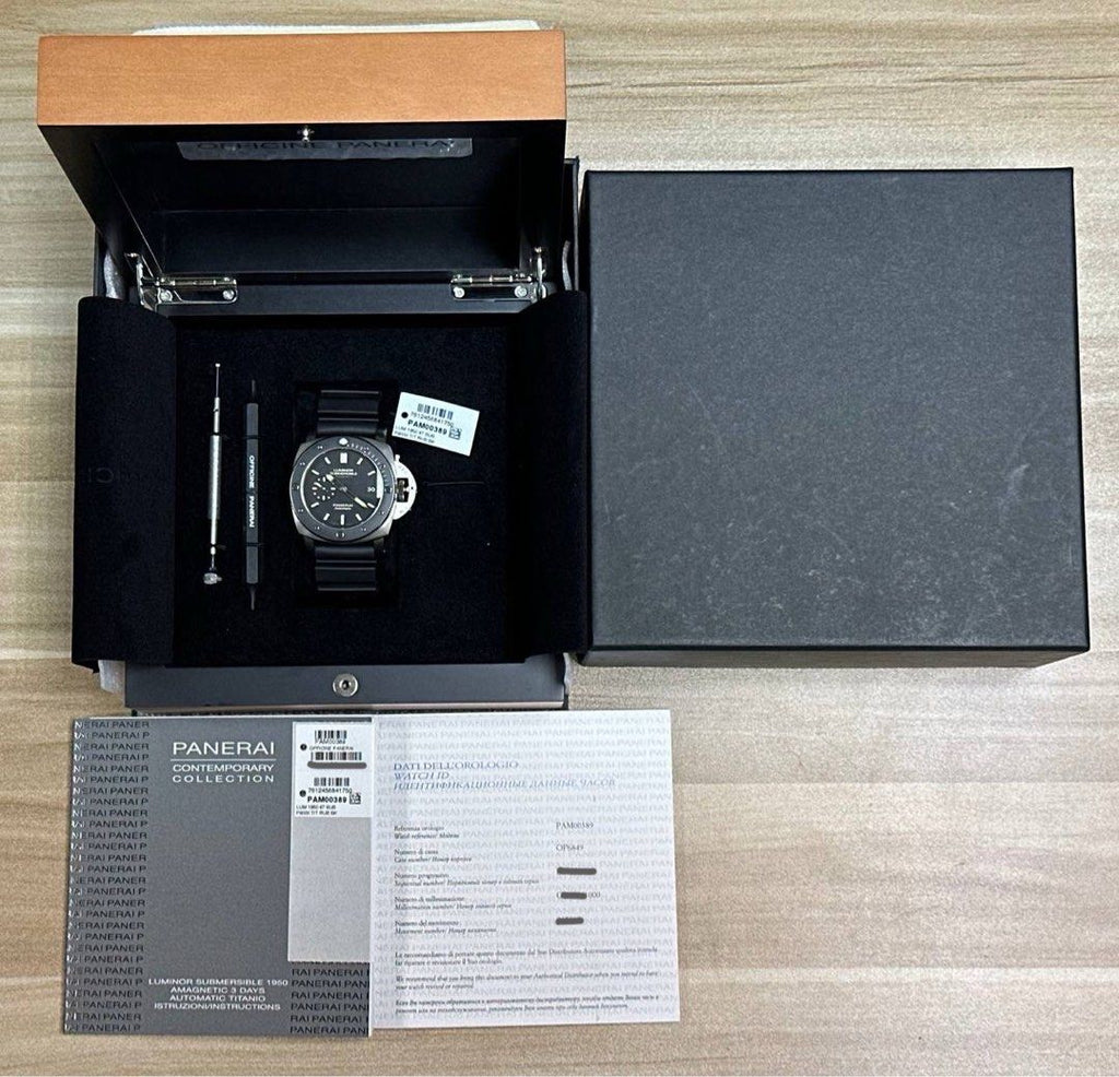 PAM00389 Luminor Submersible Titanium Amagnetic 1950 3 Days Automatic Ceramic Bezel Full Set New Old Stock