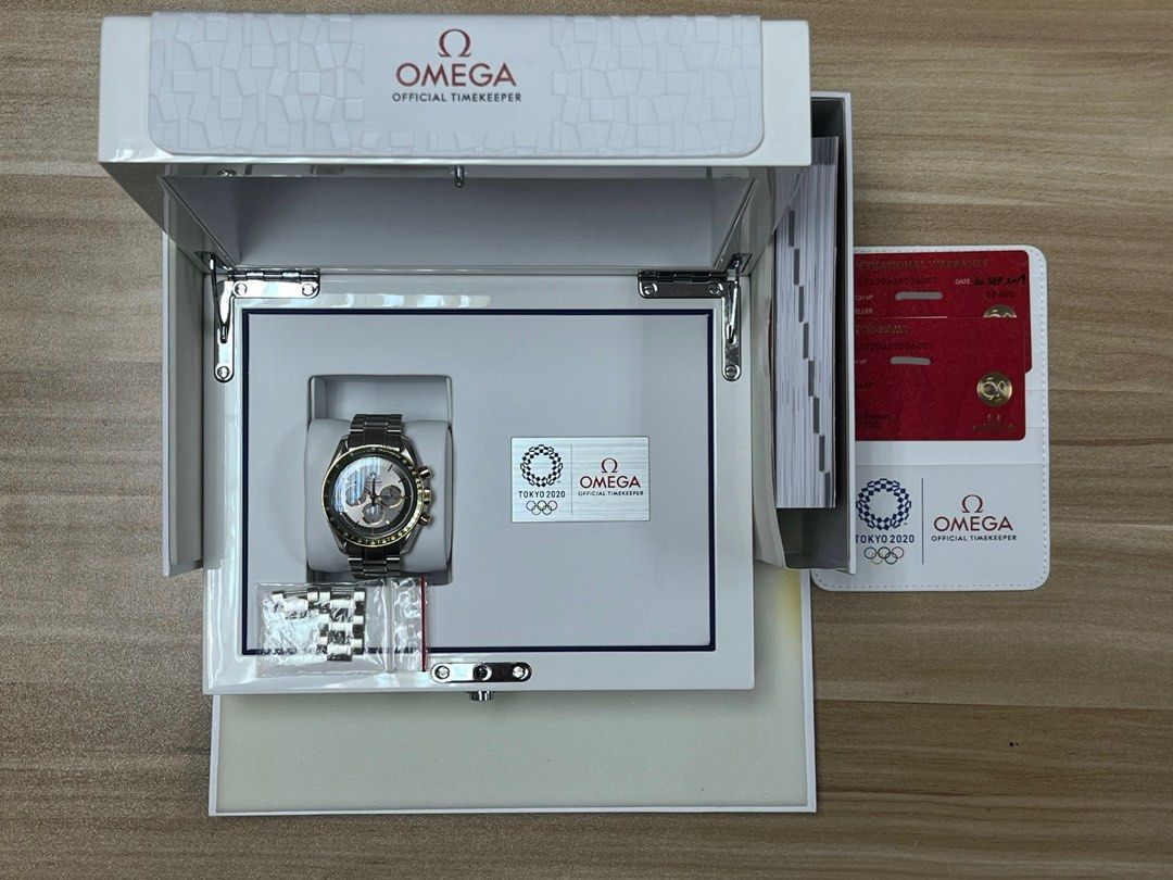 Tokyo Olympics 2020 Omega Speedmaster Professional 42mm Half Gold Two Toned Sedna Rose Gold Manual Wind Rhodium Dial Green Bezel Full Set Like New Old Stock