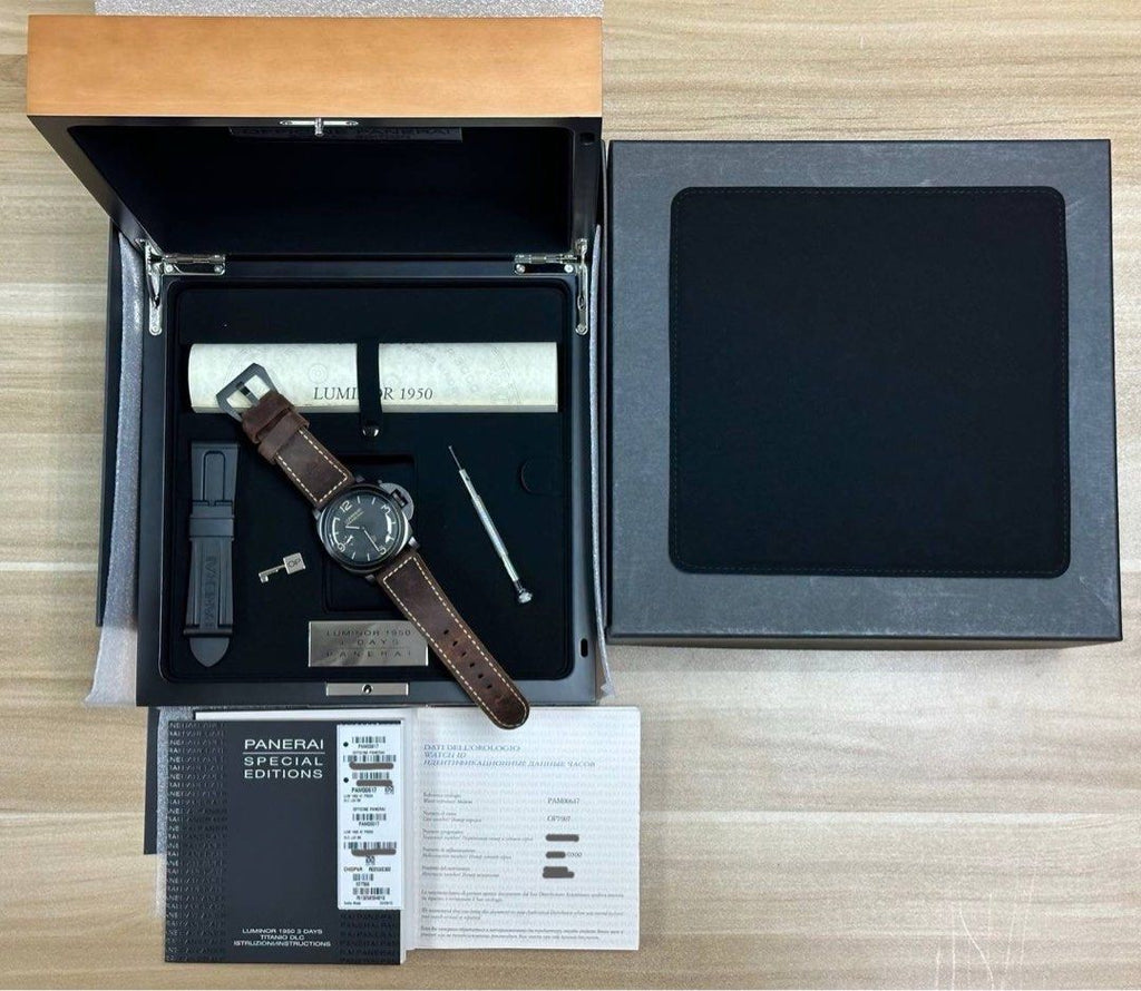 PAM00617 47mm Panerai Luminor 1950 3 Days Titanio DLC Special Editions “Logo” Fiddy Full Set Like New PAM 617
