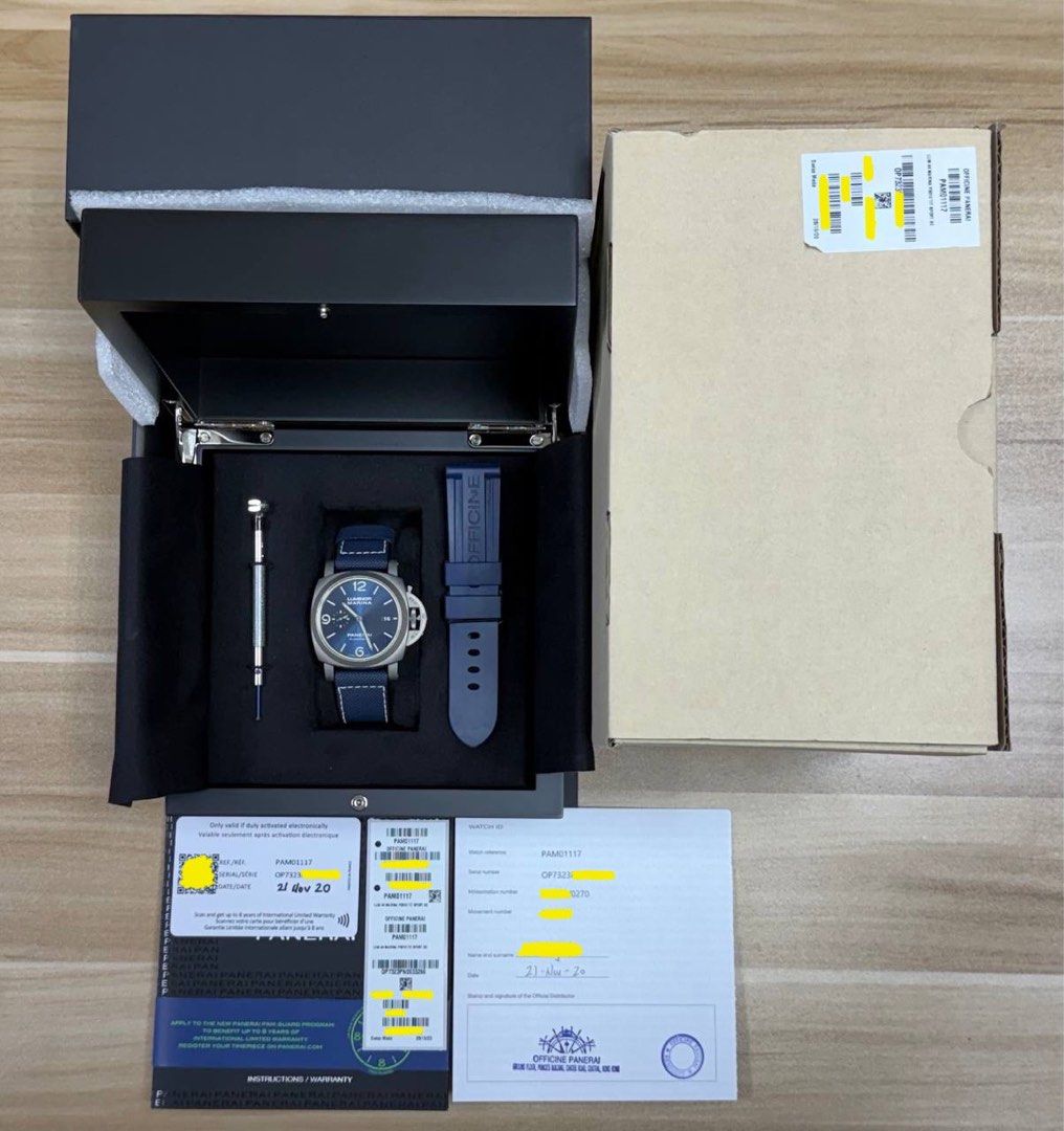 Panerai PAM01117 Luminor Marina 44mm Titanium Blue 70 Years Warranty Limited Edition 2020 FULL SET Like New PAM1117