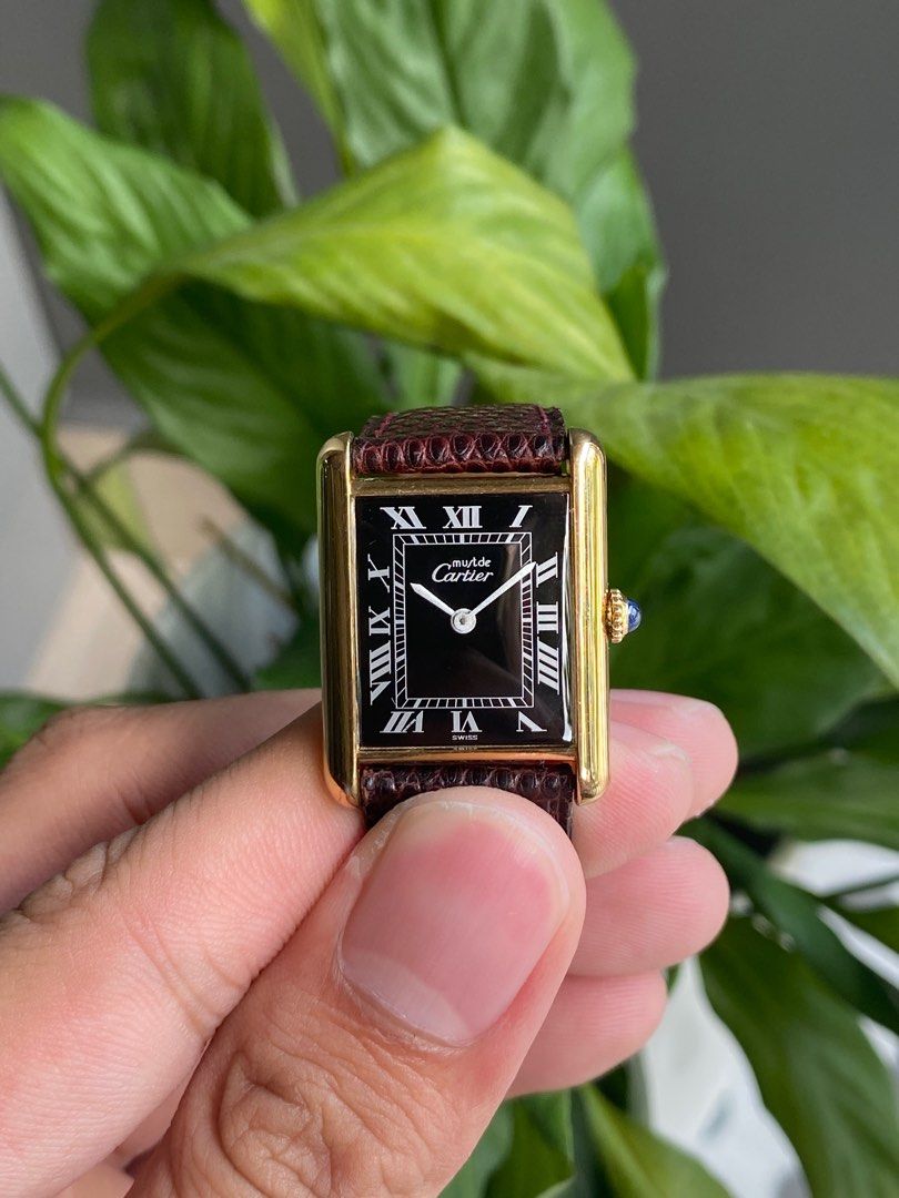 Manual Wind Cartier Tank Roman Onyx Black dial