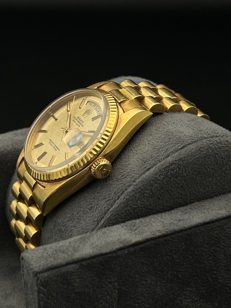 1803 36mm Rolex Daydate Linen Dial Yellow Gold with bracelet non quickset
