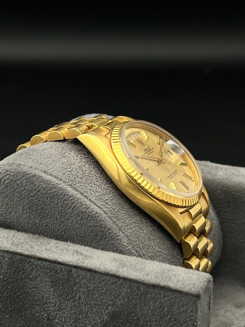1803 36mm Rolex Daydate Linen Dial Yellow Gold with bracelet non quickset