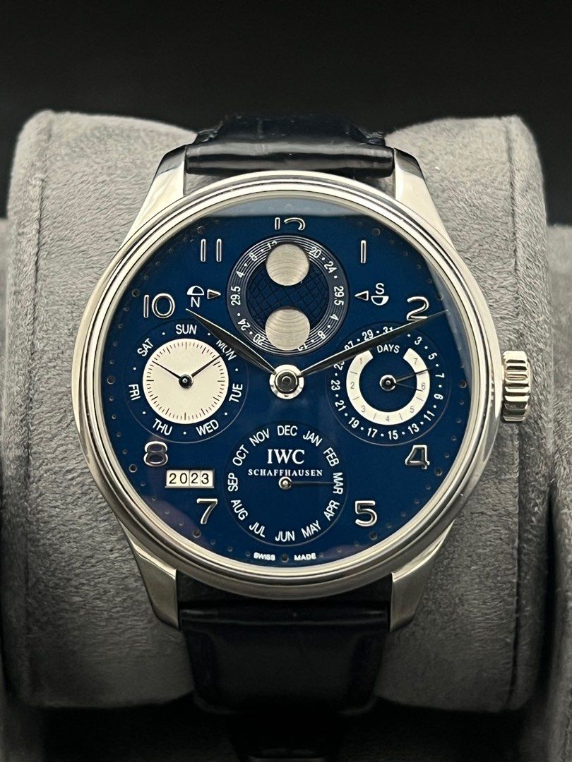 White Gold IW502121 IWC Flat Blue Dial Portugieser Portuguese Perpetual Calendar Hemisphere Moonphase